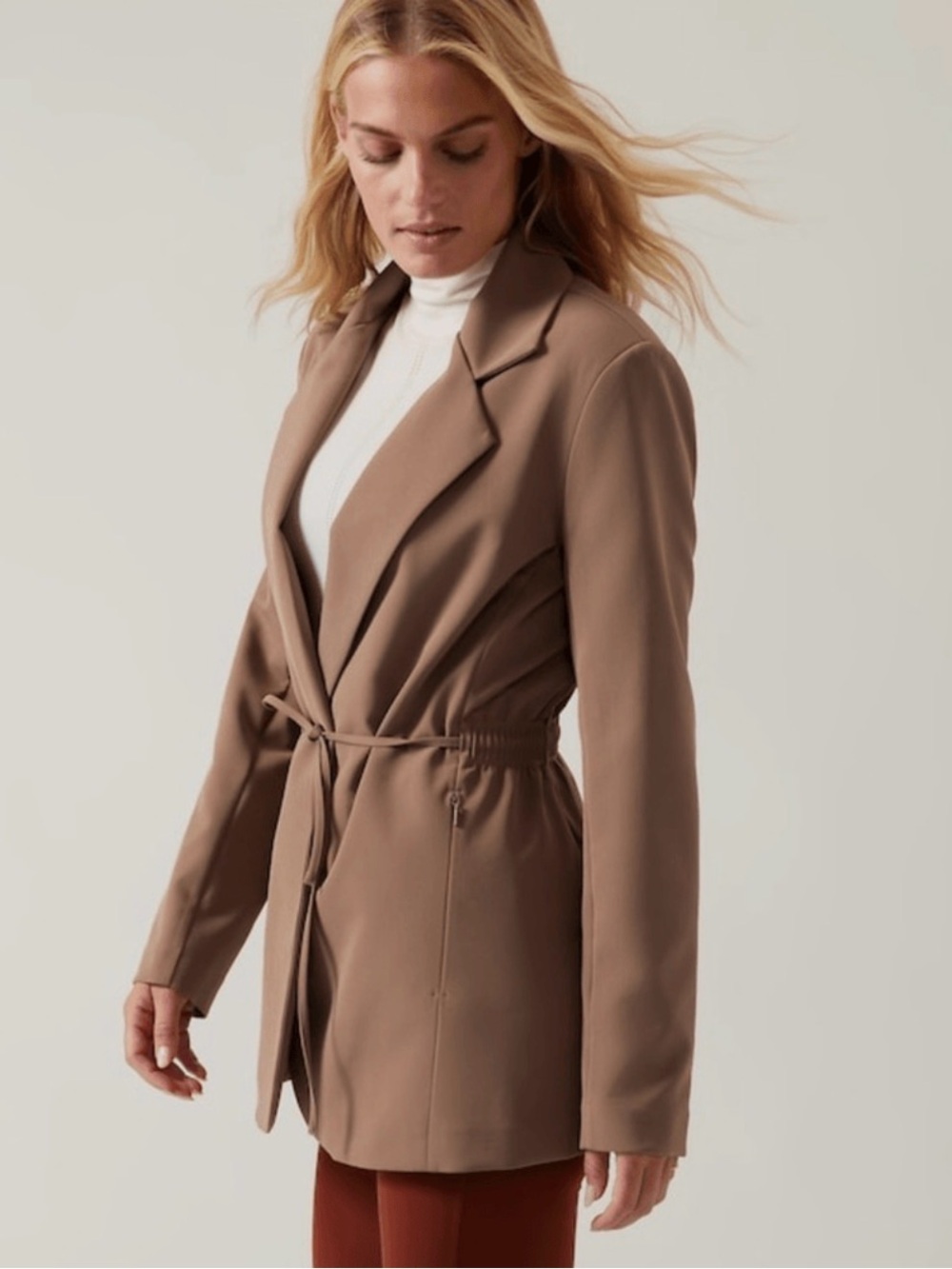 Athleta Taupe Open-Front Blazer with Side Ties